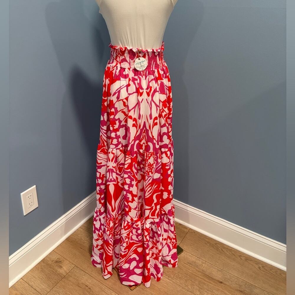 Alcatraz Swimwear Floral Strapless Maxi Dress / Skirt Smocked Tiered Beach Cover - Picture 2 of 7
